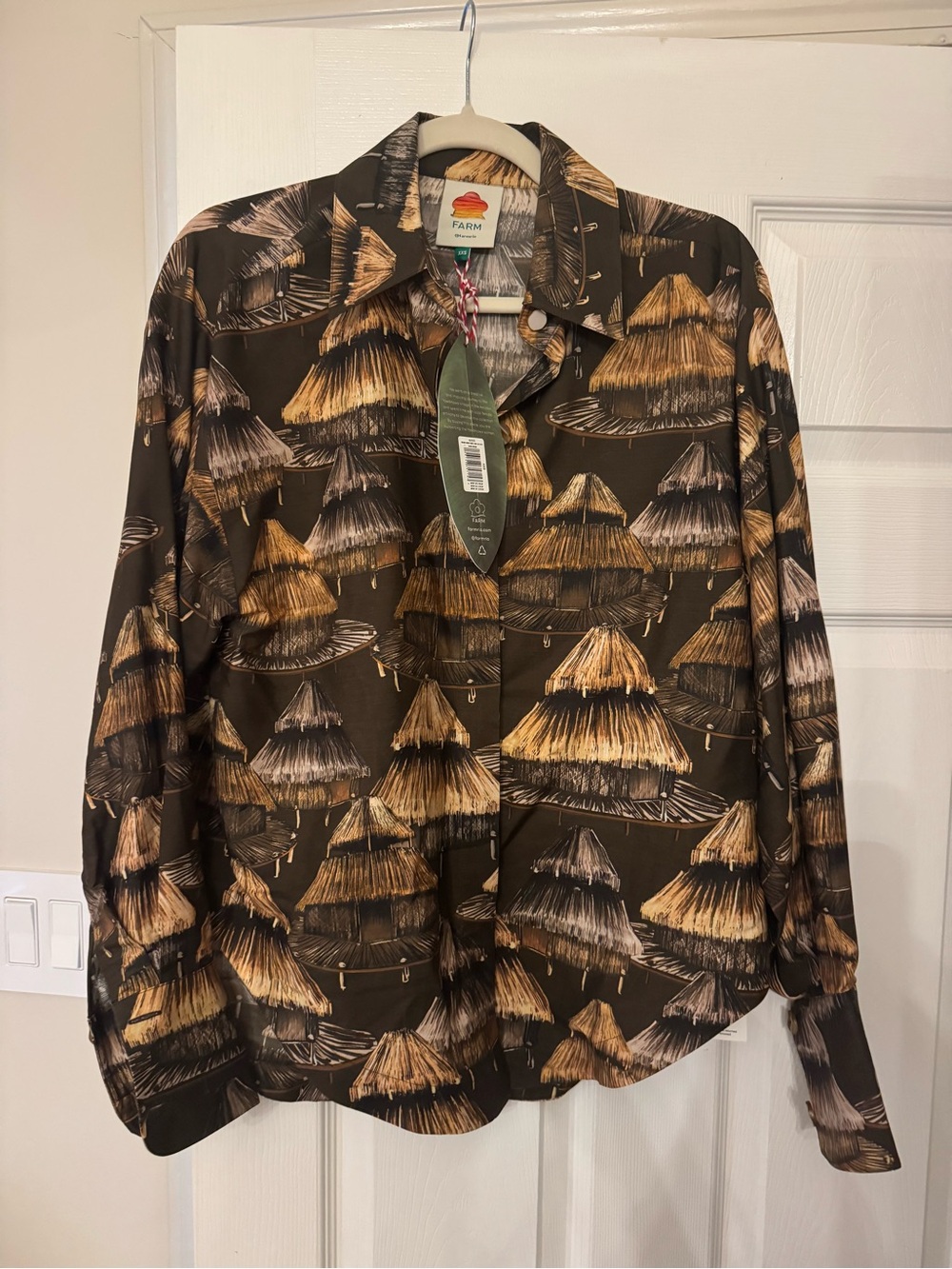Farm Rio Brown & Tan Fishing Printed Button-Up Shirt